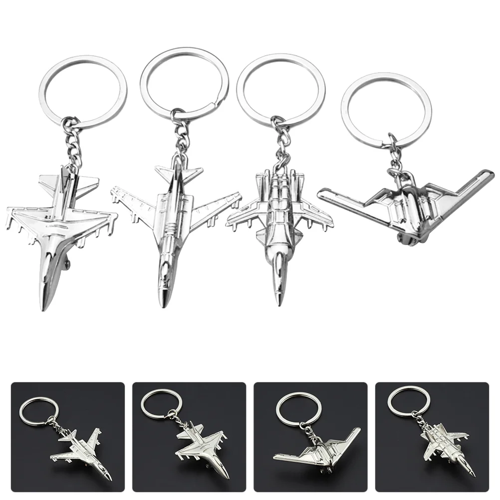 4 Pcs Aircraft Model Bag Ornament Airplane Keychain Keyrings Rearview Mirror Hanging Charm