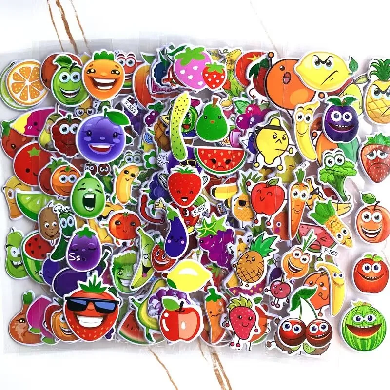 12Sheets Kids Fruits Puffy Stickers for Children Birthday Christmas New Year Gift for Girl Boy Scrapbooking Cartoon Stickers DIY