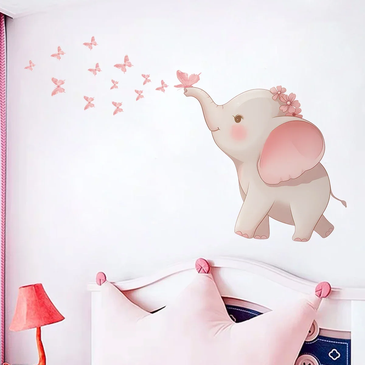 Cartoon Cute Elephant Butterflies Wall Stickers for Kids Room Decor Living Room Wall Decals Bedroom Home Decoration Accessories