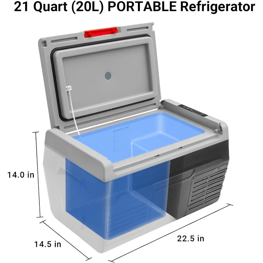 مبرد كهربائي ثلاجة محمولة 12 فولت/24 فولت تيار مستمر لشاحنة السيارات والمركبات 21 كوارت 20 لتر وحدة تبريد ضاغط مع درجة الحرارة