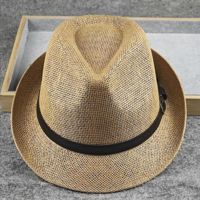 Unisex Summer Stiff Straw Jazz Fedora Hat Large Size Sun Beach Cap