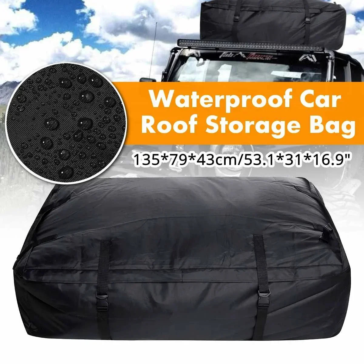 

135x79x43cm Waterproof Car Cargo Roof Bag Waterproof Rooftop Carrier Black Storage Travel Waterproof SUV Van for Cars Body Kit