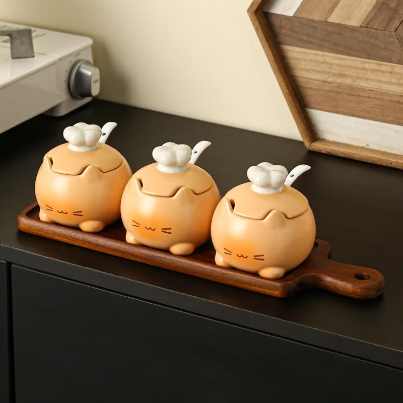 

Cartoon Creative Cat Ceramic Seasoning Jar Kitchen Seasoning Bottle Jar Salt Jar Household Seasoning Box Housewarming Gift