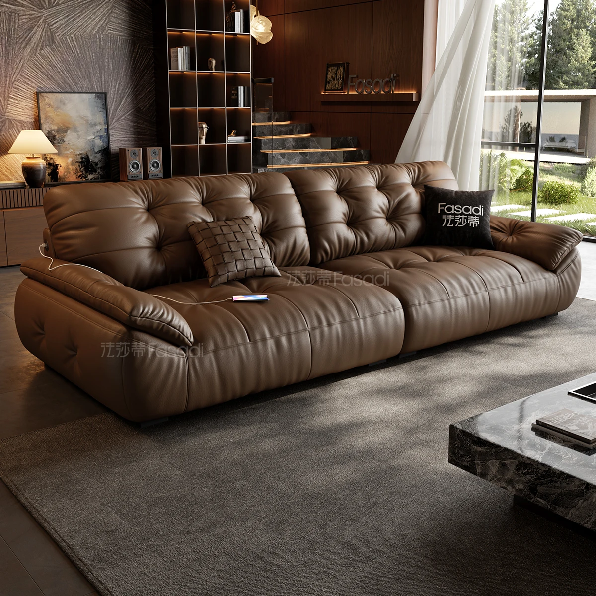 Cream Wind Power Function Leather Sofa Living Room Simple Adjustable Retractable Dual-purpose Straight Row Sofa Bed