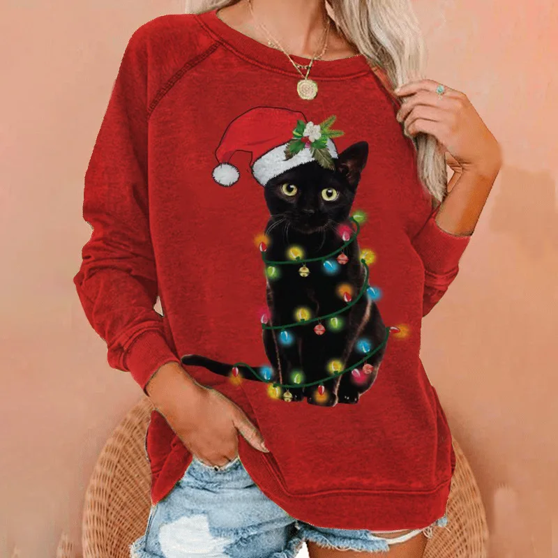 New Autumn Cat Ethnic Style 3D Print Raglan Sleeve Women HoodieS Streetwear Female Sweatshirt Pullovers Oversized Woman Clothing