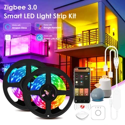 12V Smart Home Zigbee RGB Led Strip Lights 5M 10M 20M 5050 Flexible Led RGB Tape Smart Life Room Decor Lighting Support Alexa