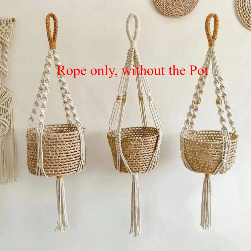New Macrame Plant Hanger Hand Woven Cotton Rope, Boho Hanging Planter Holder No Basket for Indoor Outdoor Home Plant Decor 1PC