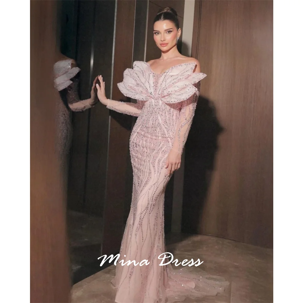 

Вечернее платье с бусинами на заказ Мина, роскошное элегантное вечернее платье с блестками. Женские элегантные платья с длинными рукавами, женщина-бабочка