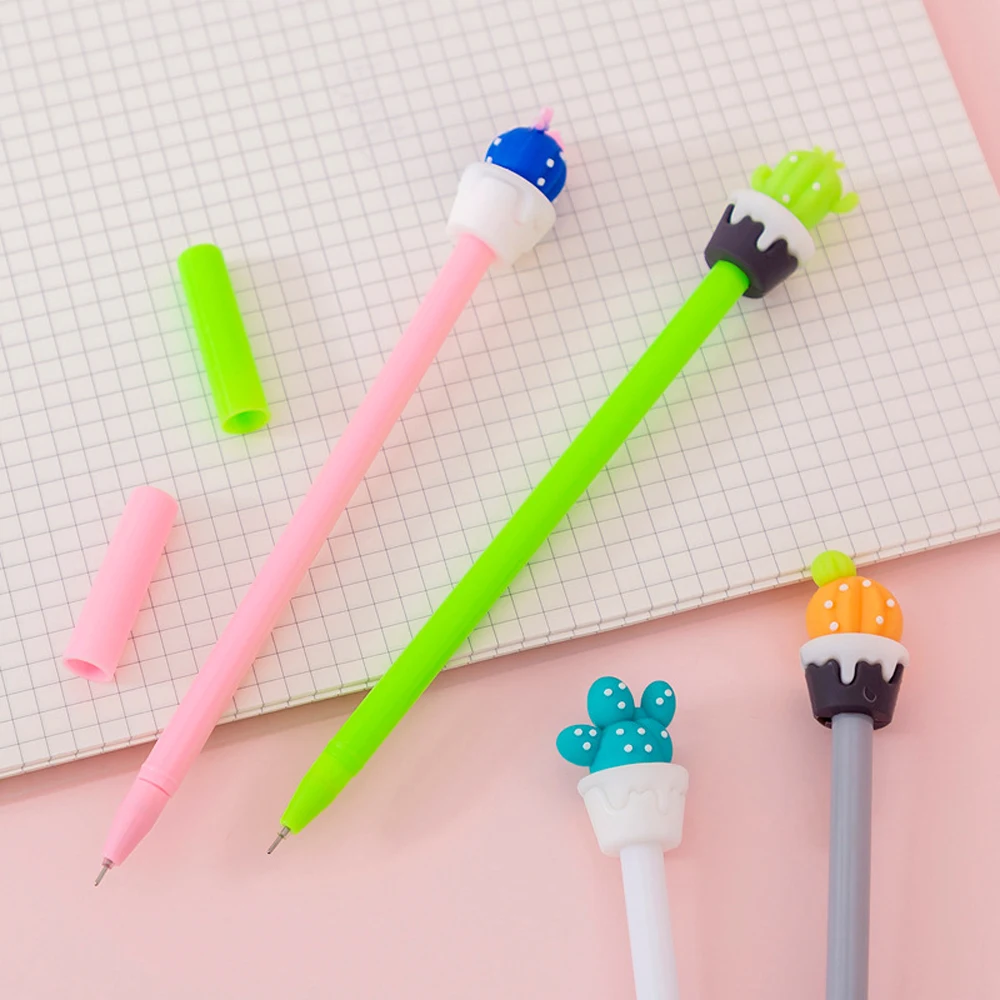 

50Pcs Cute Creative Cactus Gel Pen Kawaii Stationery Office School Supplies Black Ink Pen Sweet Pretty Lovely Cartoon Handles