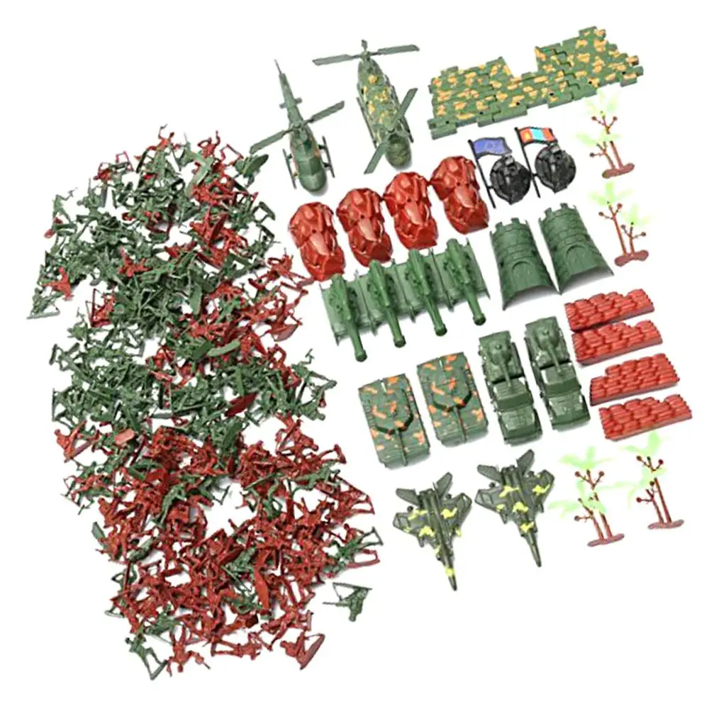 Set da gioco per uomini dell'esercito in plastica, action figure di soldati da 4 cm con pezzi di scena di veicoli in scala