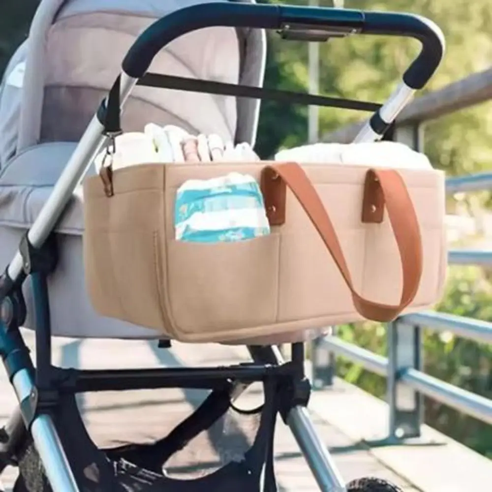 

Large Capacity Felt Diaper Storage Bag Foldable with Handle Baby Felt Storage Basket Portable Baby Stroller Hanging Bag for Home