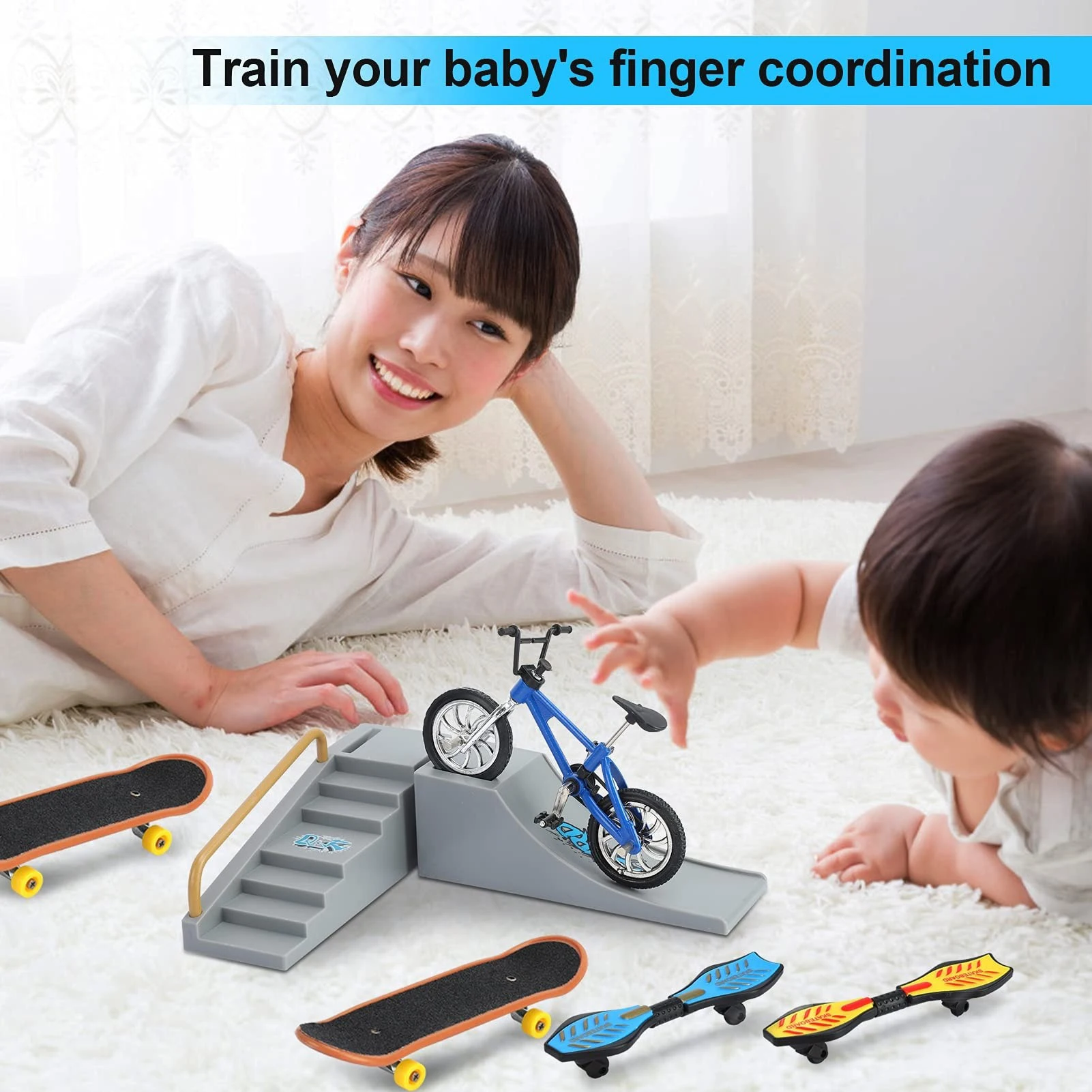 トレーニングスケートパークキット、2つのバイク、2つのフィンガースケートボード、2つのキャスターボード交換用ホイール
