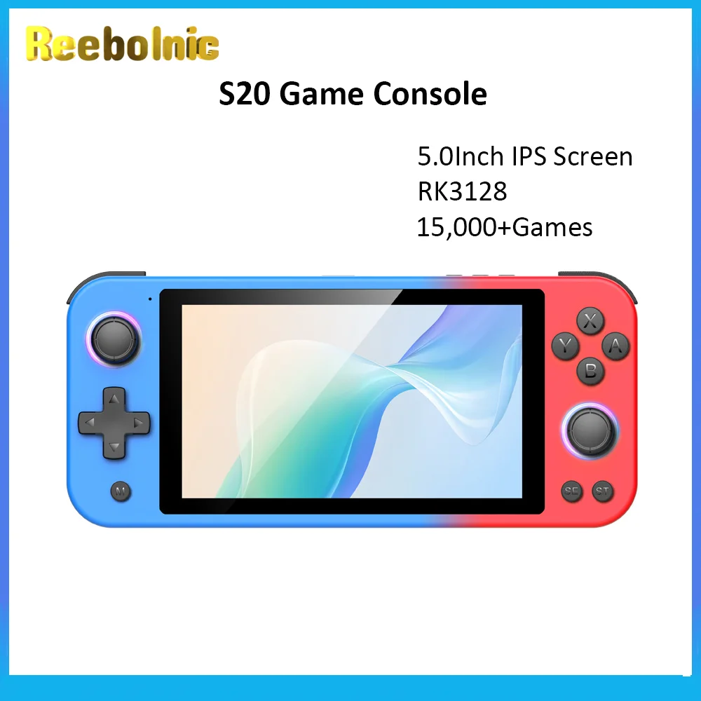 

Reebolnic S20 Colorful Handheld Game Console 5.0Inch IPS Screen RK3128 Linux System 15000+Games Retro Video Game Console PSP PS1