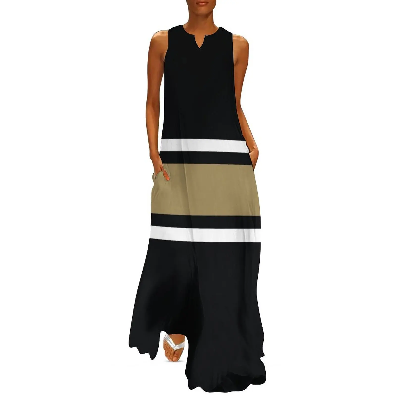 

Black, White, & Gold Power Stripe Long Dress Dance dresses dresses ladies 2024 summer Beachwear