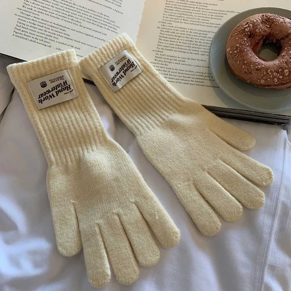 French Style One Size Full Finger Knitted Gloves Warm Lining 10Colors Warm Winter Gloves Faux Cashmere Gloves For Students