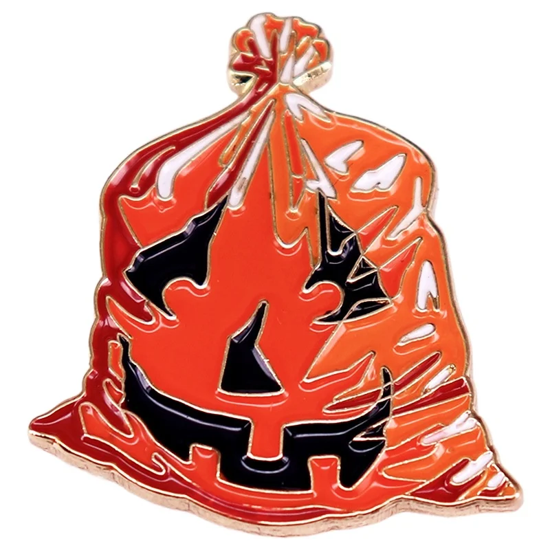 Novelty Pumpkin Trash Bag Hard Enamel Pins Vintage Pumpkin Lantern Badge Halloween Brooches Jewelry Accessory Gifts Wholesale