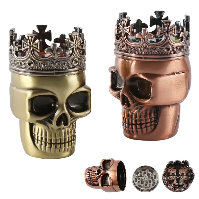 1PC 3 Layers Zinc alloy Skull Mode Pipes Grinder Pipe Smoking Metal Tobacco Pipe Herb Gift Smoke Hookah Crusher