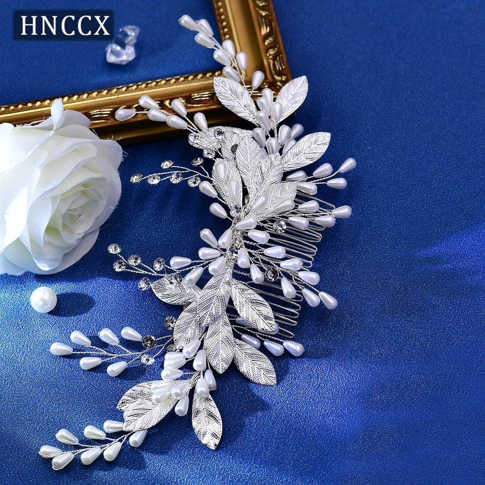 HNCCX Alloy Leaf Pearl Hair Comb Wedding Hair Accessories Bride Luxurious Pearl Fashionable Hair Clip Wedding Supplies CP680