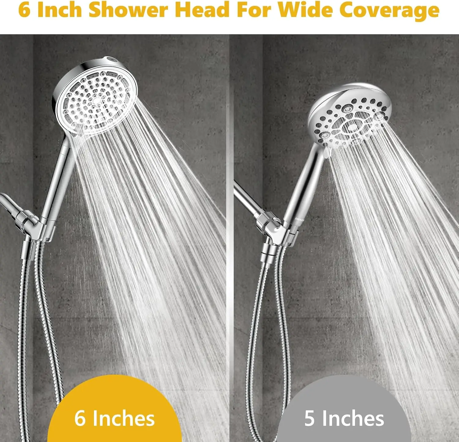 Huge 6-inch high pressure detachable shower head with filter, silver soft water filter for hard water, built-in clean tub