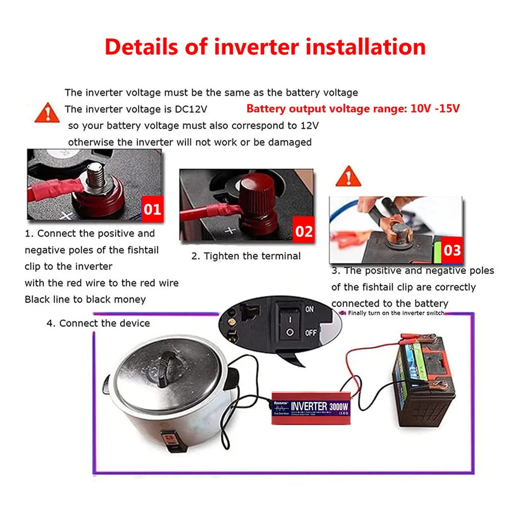 RDDSPON Pure Sine Wave Inverter 12V 24V 110V 220V 1000W 1600W 2200W 3000W Power Inverter Home Car Converter Solar Energy