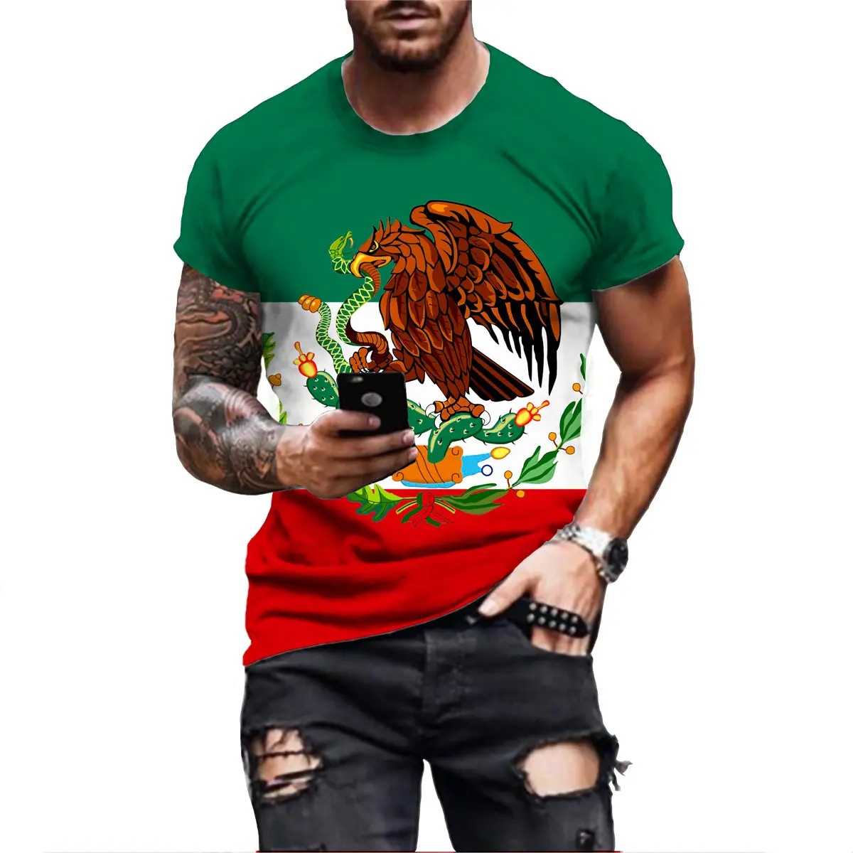 2022 Men\'s T-shirt Mexico Flag Print T-shirt Summer Round Neck Cool Oversize Streetwear Clothing Tshirt Men