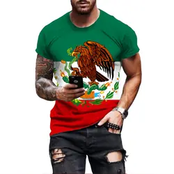 2022 Men's T-shirt Mexico Flag Print T-shirt Summer Round Neck Cool Oversize Streetwear Clothing Tshirt Men