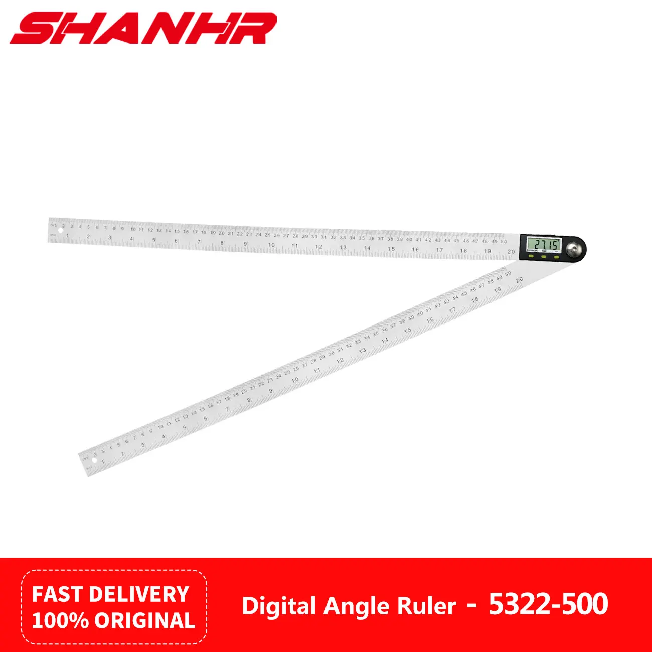 SHANHR - Inclinómetro Digital de 500 mm, Medidor de Ángulos Electrónico, Regla de Ángulos de Acero Inoxidable