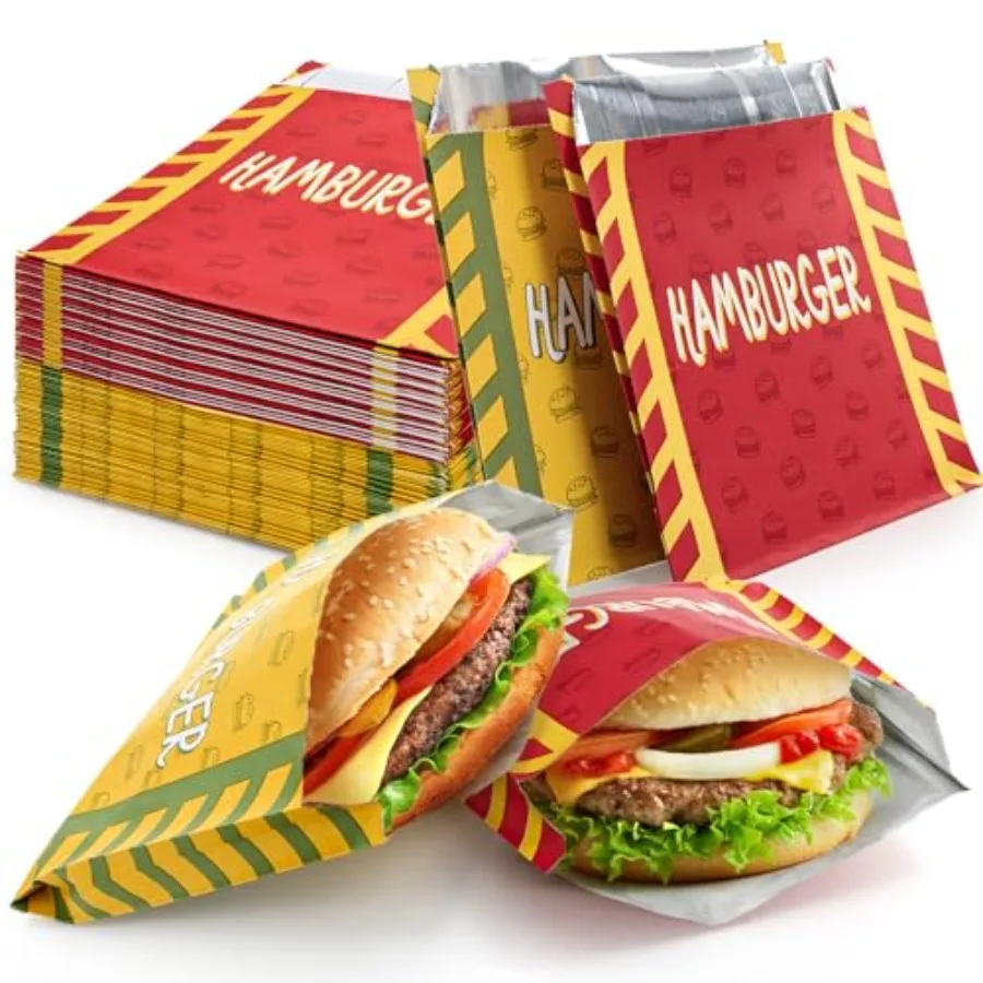 

200 упаковок оберток для гамбургеров, алюминиевая фольга, рукава для гамбургеров для сэндвичей, барбекю, устойчивые к воде и жирогам пакеты для гамбургеров, идеально подходят для