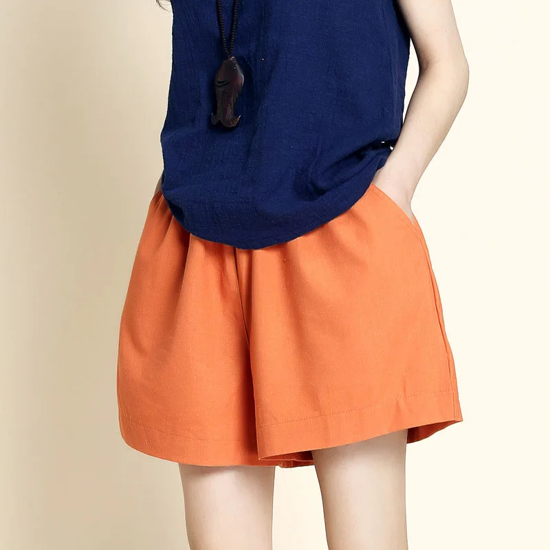 Women Summer Cotton Shorts Casual Solid Color Pockets Basic Loose Shorts Female Elastic Waist Soft Cool Breathable Short Pants