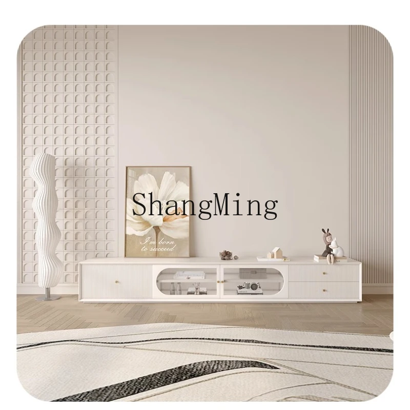 

SM cream wind solid wood TV cabinet coffee table bedroom living room floor low cabinet modern simple wind