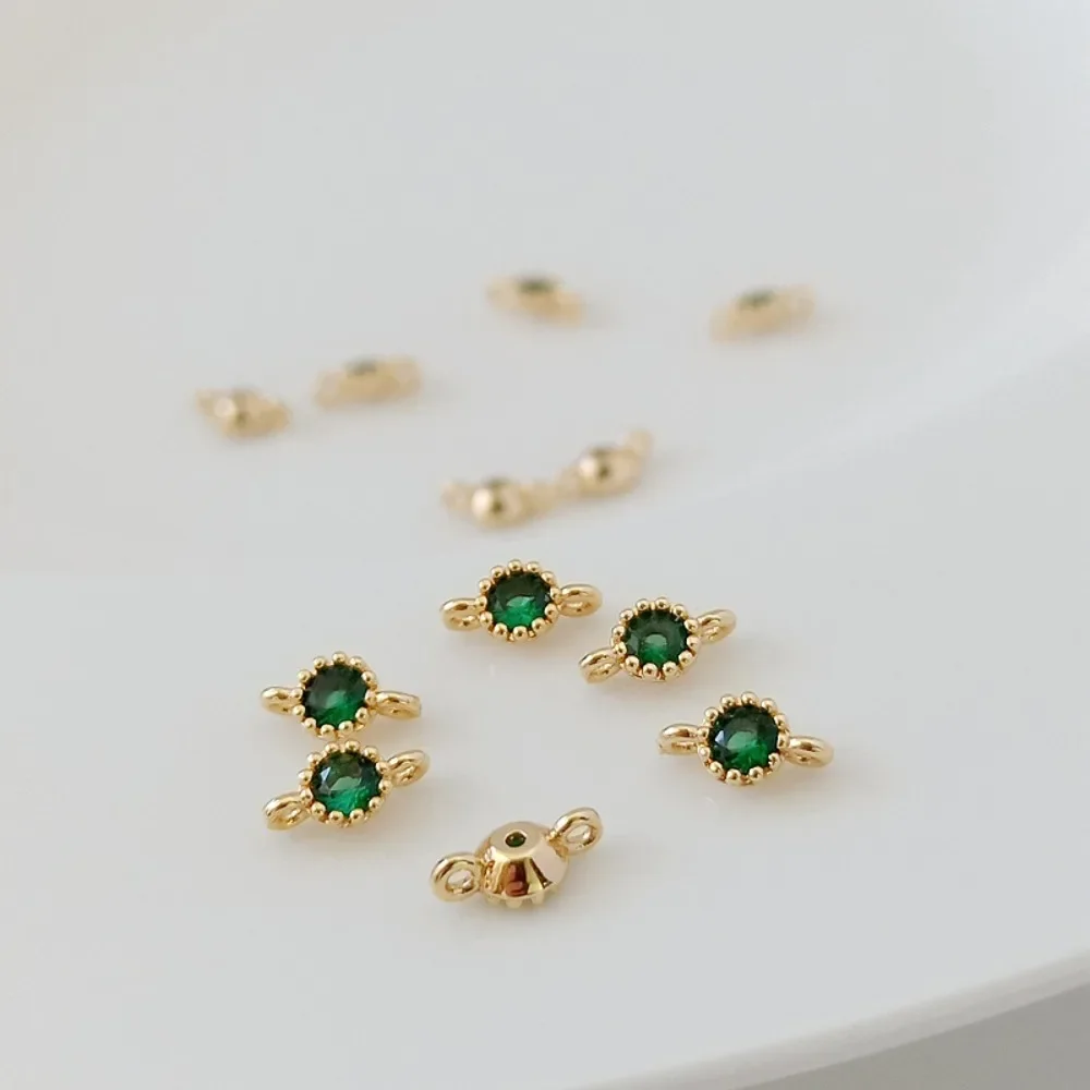 

14K Copper Plated with Real Gold and Set with Emerald Zircon Double Pendant Rings, 4mm DIY Jewelry Accessory