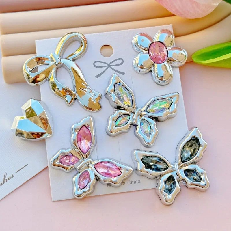 5pcs Diamond-set Butterfly Electroplated Acrylic Flatback DIY Jewelry Accessories Mobile Phone Accessories Material Wholesale