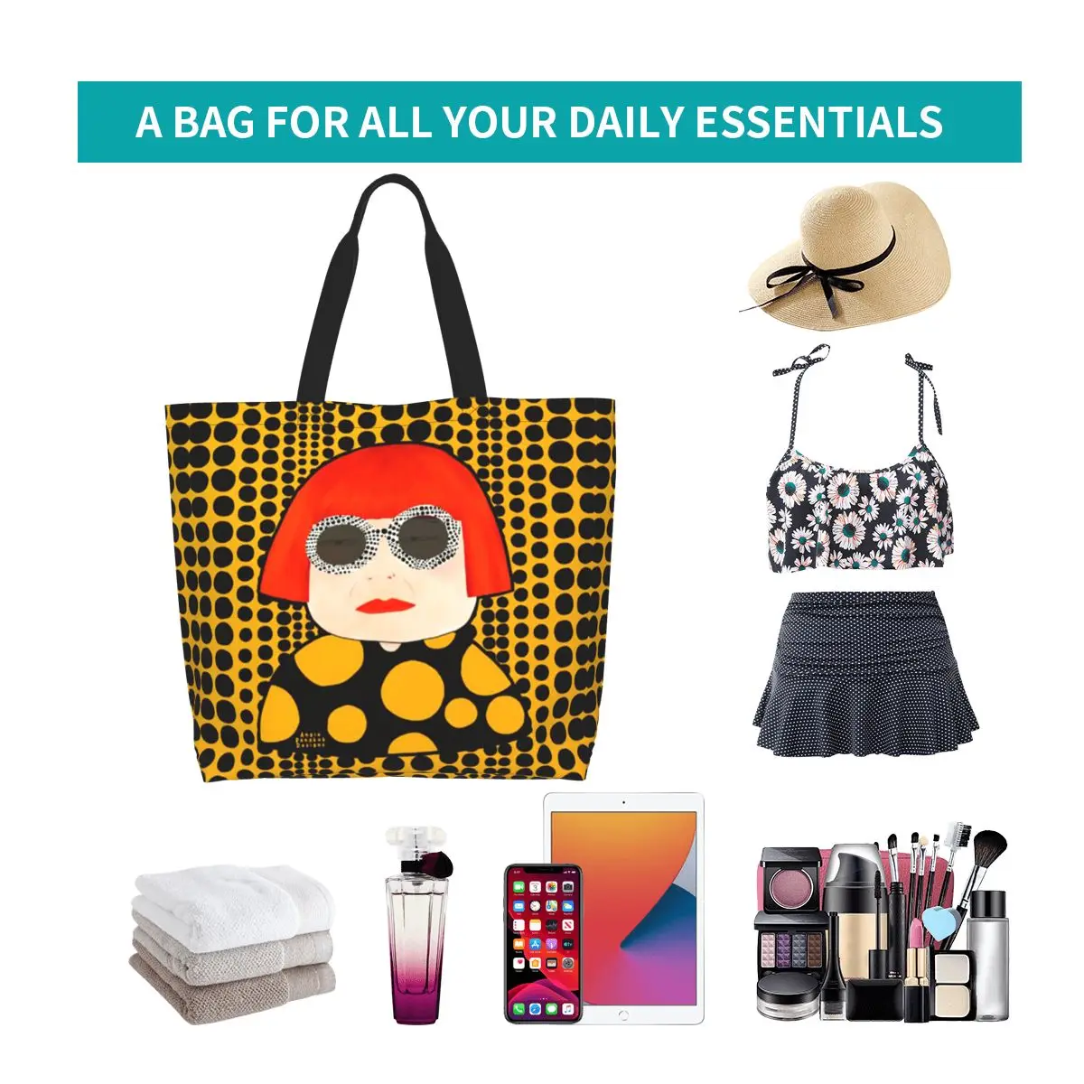 Yayoi Kusama Abstract Painting Shopping Tote Bag Canvas Large Capacity Shoulder Bags Shopper Grocery Handbag for Women