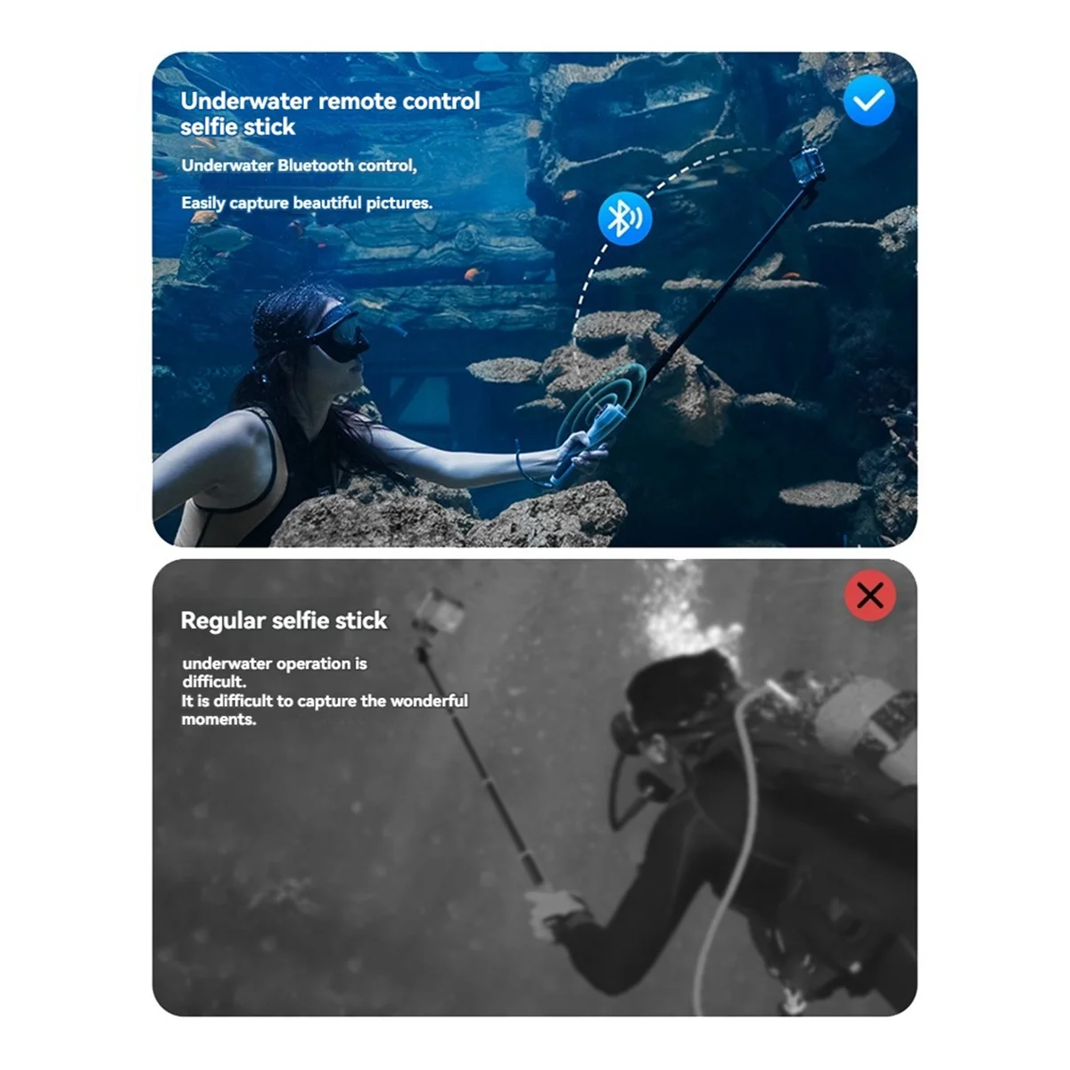 TCE Underwater Selfie Stick Waterproof Diving Extendable Selfie Stick Wireless Remote Control for Hero 8 9 10 11 12