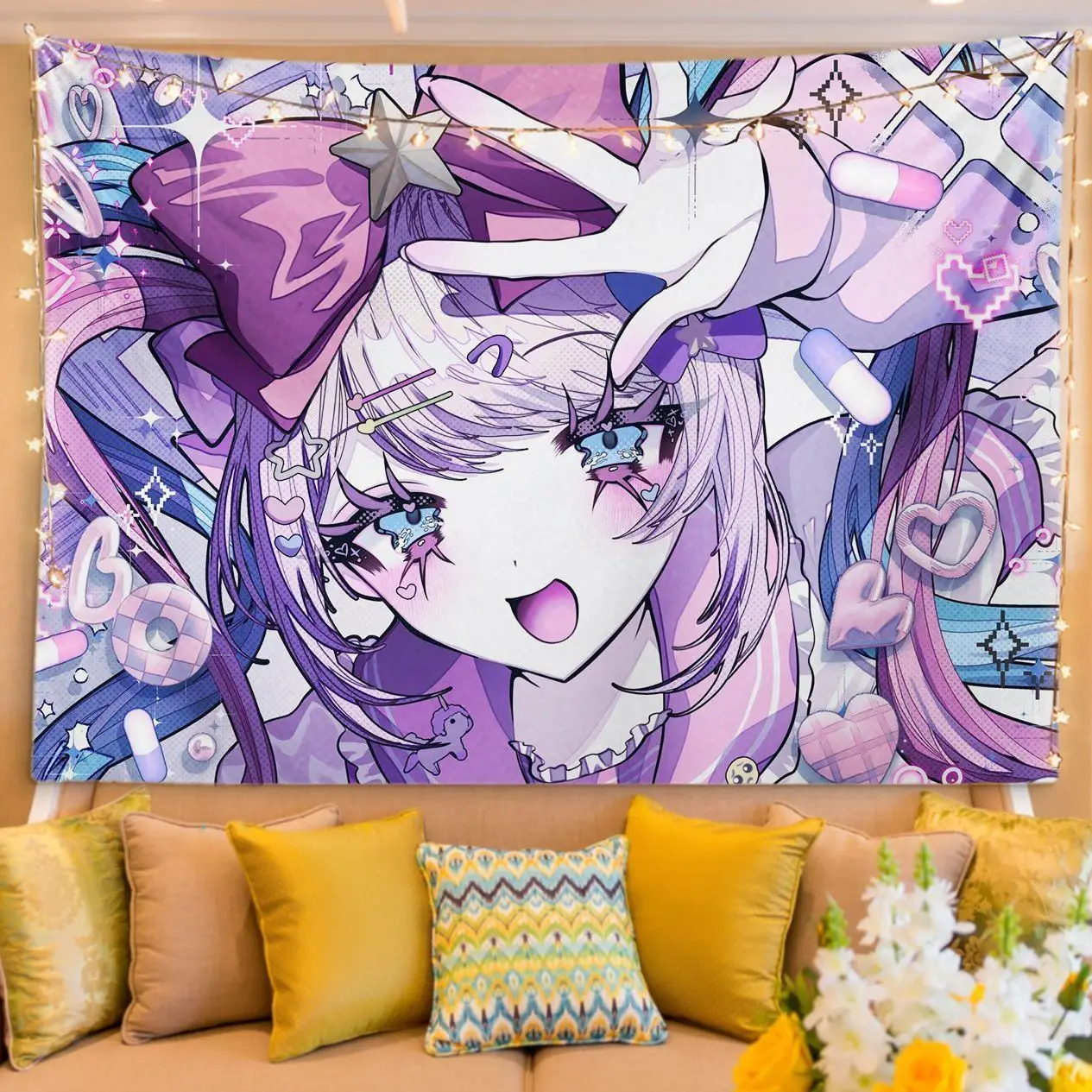 Needy Streamer Overload Anime Tapestry, Ins Style 2D Wall Hanging, Aesthetic Room Decor Background Cloth for Bedroom Dorm