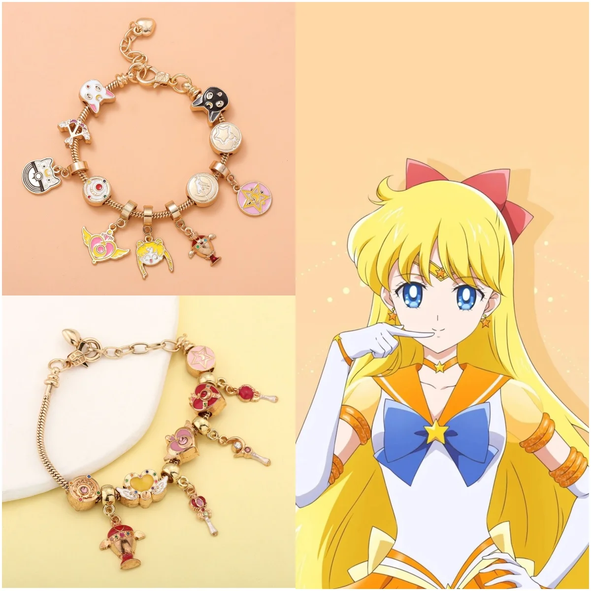 Pulseras de Sailor Moon de Anime, colgante Tsukino Usagi, Luna de ninfa, Luna, cuentas de gato, brazaletes, accesorios de Cosplay, cadenas para mujer y niña, regalo