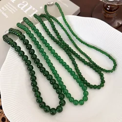 Minar 2026 New 4 6 8 10mm Green Color Glass Beads Strand Beaded Necklace for Women Female Silver Plated Toggle Clasp Chokers