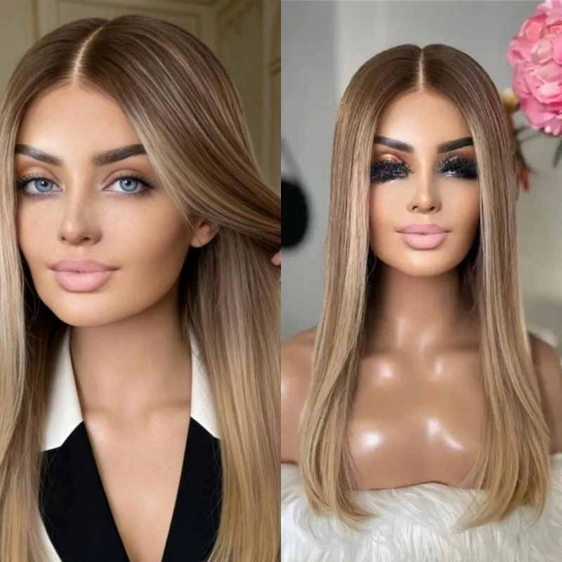 

Синтетический парик 13x4 Ombre Brown Blonde с HD-кружевом, без клея, с предварительно вычесанной линией роста волос, натуральный вид, подарок для нее, безклеевой парик с кружевом