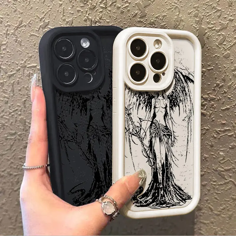 INS Luxury Dark Angel Phone Case For iPhone 11 12 13 14 15 16 Pro Max X XR XS Max 7 8 Plus SE Shockproof Soft TPU Back Cover Y2k