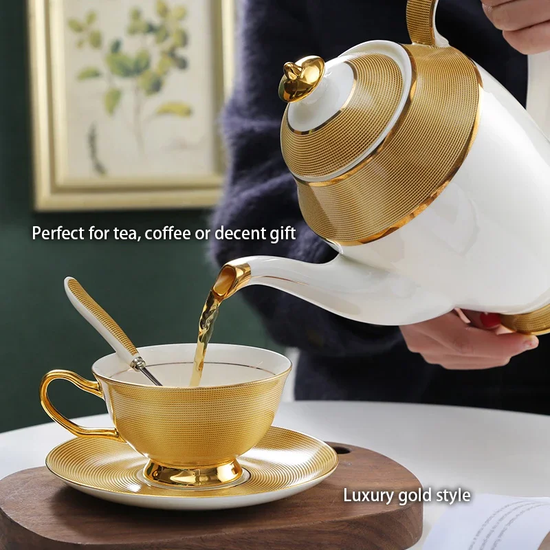 Luxury Gold Bone China Coffee Set Porcelain Tea Set Advanced Cup Ceramic Mug Pot Sugar Bowl Creamer Teapot Drinkware Coffeeware