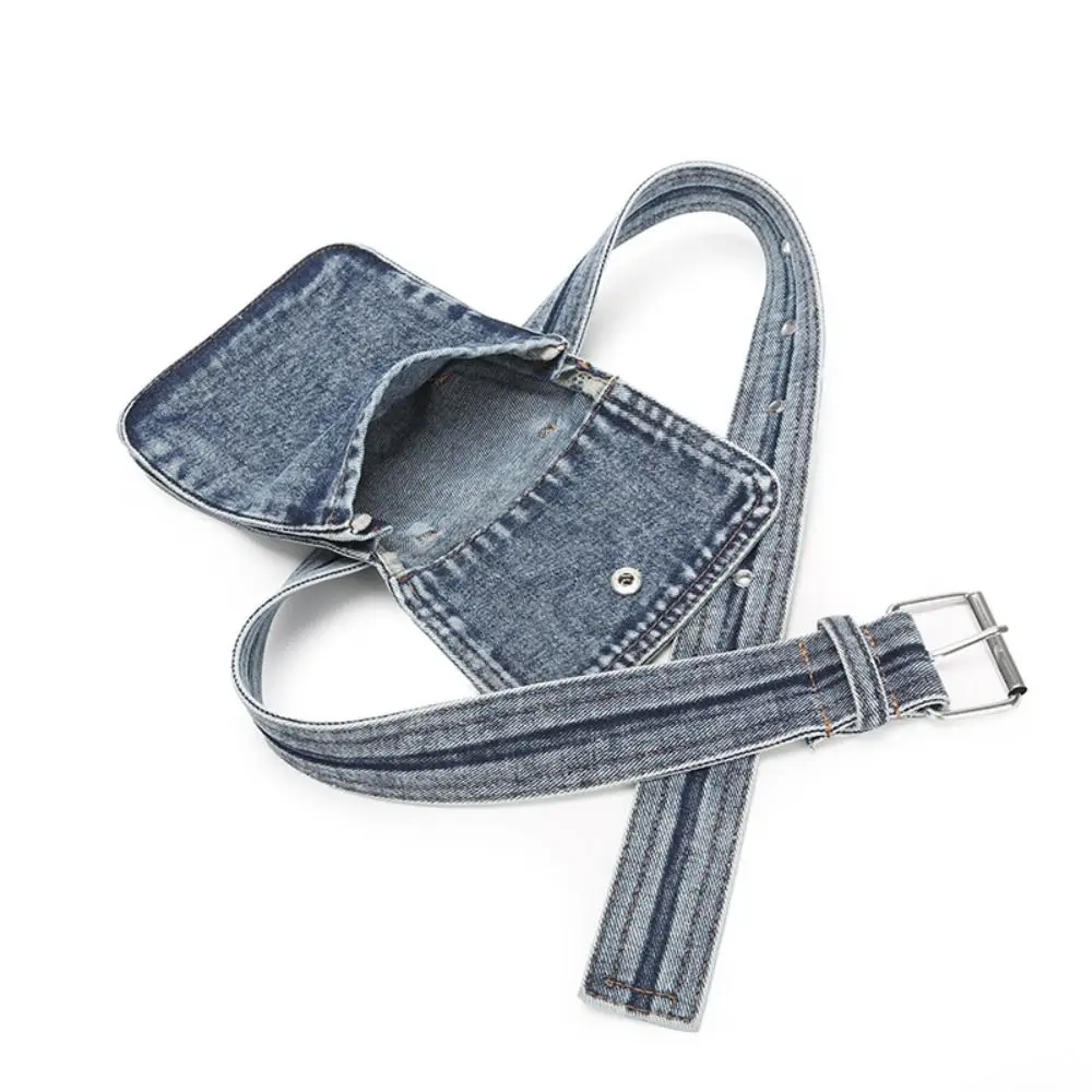 

Multifunctional Denim Belt Waist Bag Korean Style Portable Denim Crossbody Bag Pouch Lightweight Cowboy Chest Bag Wide Belt