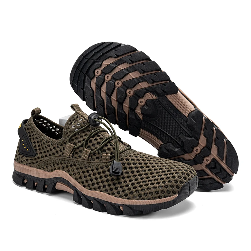 Summer Outdoor Men Sneakers Breathable Elastic Band Mesh Casual Shoes Men Hiking Waterproof Antiskid Trail Shoes Walking Zapatos