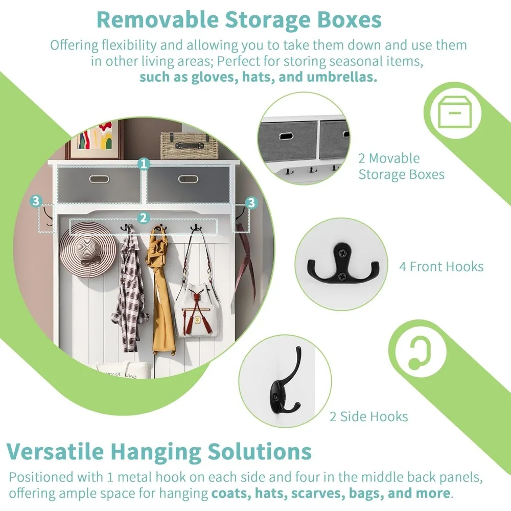 شجرة Merax الخشبية مع مقعد تخزين الأحذية للمدخل، رف معطف 4 في 1 مع 6 خطافات، خزائن وأرفف للمدخل، هال #3