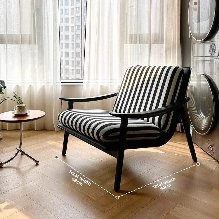 Solid Wood Vintage French Retro Modern Coffee Chair Living Room Balcony Leisure Designer Single Sofa Chair For Home Living Use