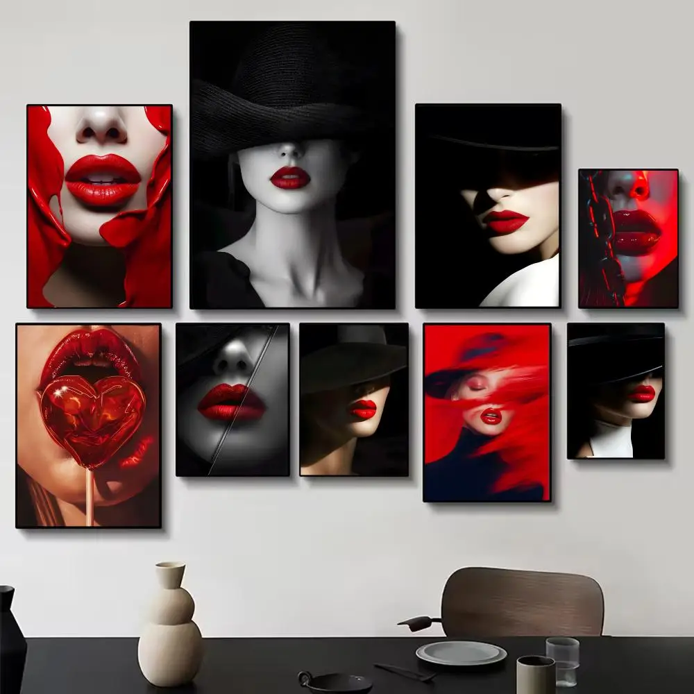 Fashion Glamorous Bold S-Sexy Red Lips Fashion Poster Painting Wall Art for Living Room Home Gifts Decor Mural