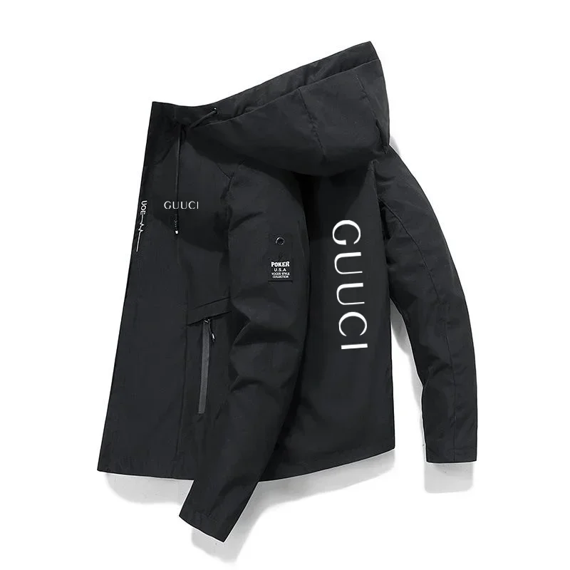 2026 Fashion Spring Autumn Men Windproof Zipper Hooded Jacket Multi Scene Hiking Camping Fishing Sport Wear