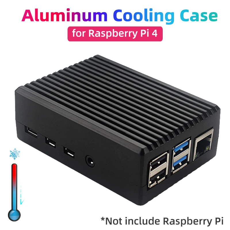 Carcasa de aleación de aluminio para Raspberry Pi 4, caja negra, carcasa de Metal, carcasa de cierre de refrigeración pasiva para Raspberry Pi 4 Modelo B