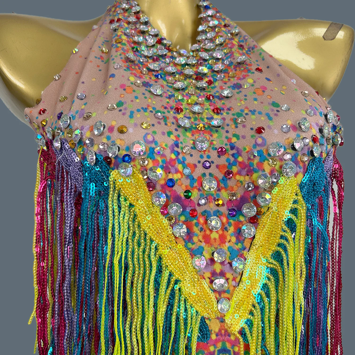 Colorful Tassel Sleeveless Bodysuit Streamer Theme Party Wear Hot Women Cheerleader Rhinestone Sequins Spandex Bodysuit Xinwucai