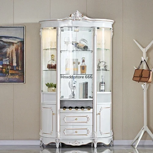 

European-Style Four-Door Wine Cabinet Semicircle Arc Glass Living Room Curio Cabinet Storage Display Sideboard Cabinet