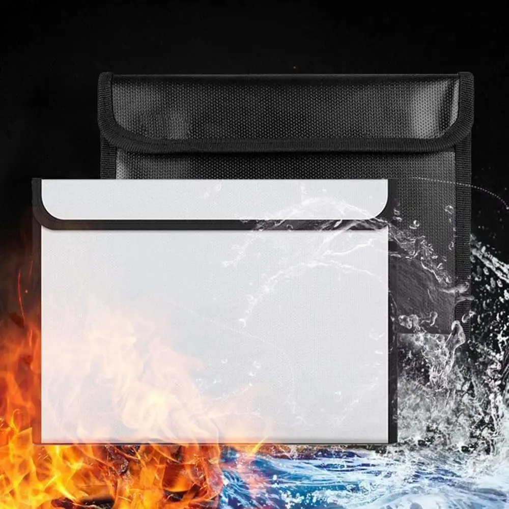 Zipper Closure Fireproof Document Bag S/M/L Double Layer Cash Safe Storage Pouch Signal Blocker Heat-resistant